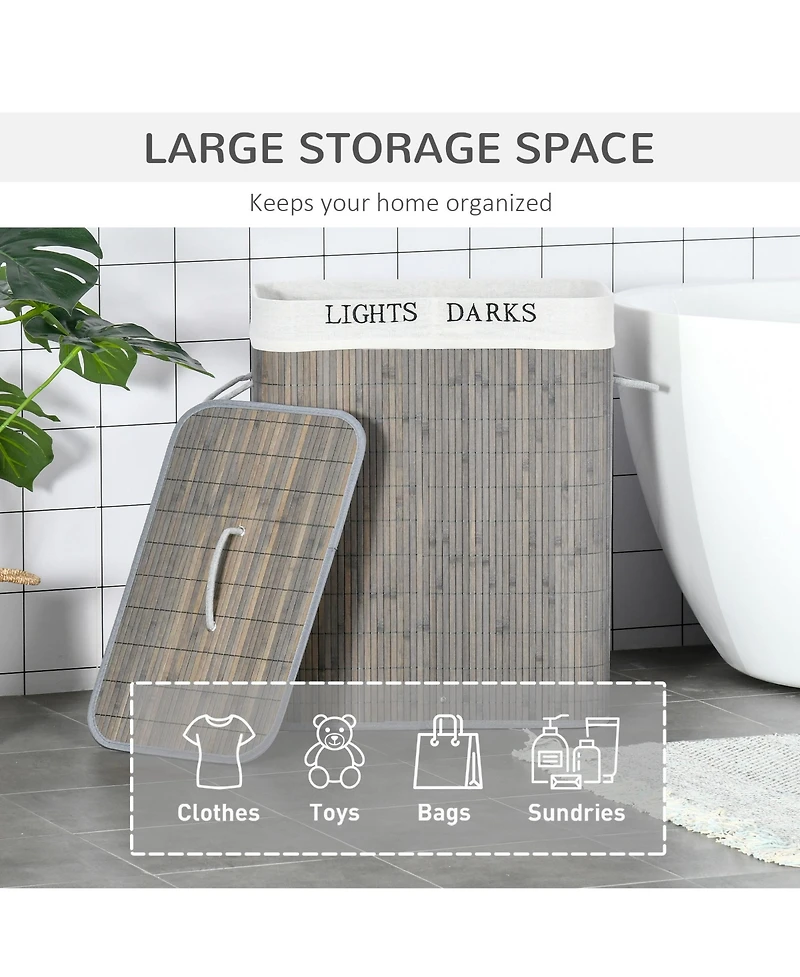 Homcom Bamboo Laundry Basket, Collapsible Laundry Hamper,