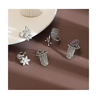 Women's The Bling-Bloom Nail Rings - Metallic Silver (Set Of 5)