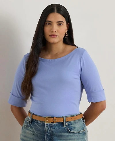 Lauren Ralph Plus Cotton-Blend Boatneck Top