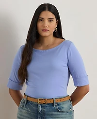 Lauren Ralph Plus Cotton-Blend Boatneck Top