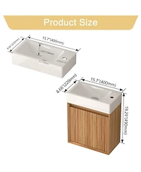Boyel Living 16" Wall-Mounted Bathroom Vanity, Acacia Wood with White Resin Basin & Soft-Close Door