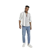 Campus Sutra Men's White & Dark Grey Barcode Striped Shirt
