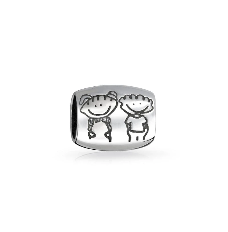 Bling Jewelry Set of 2 Sweet Heart New Homeowner & Cartoon Family Brother Sister Friends Charm Bead Sterling Silver