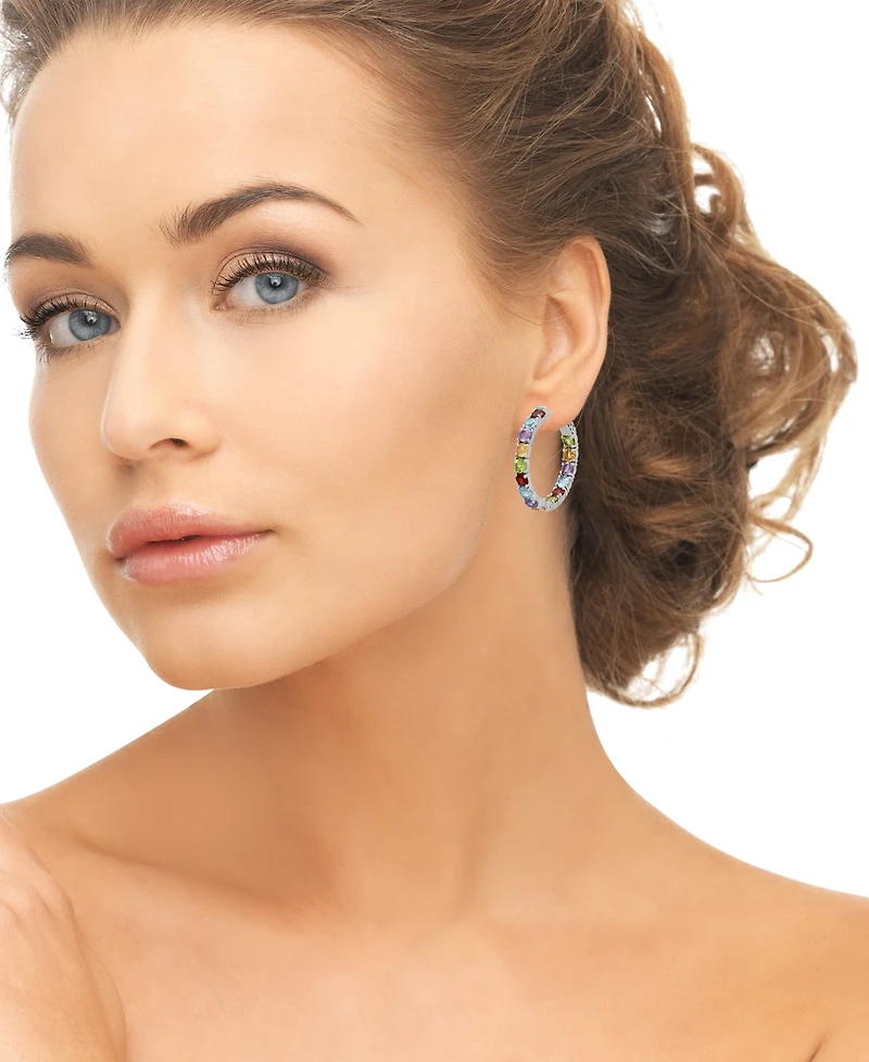 Macy's Multi-Stones Inside-Out Hoop Earrings (7-5/8 ct. t.w.) in Sterling Silver