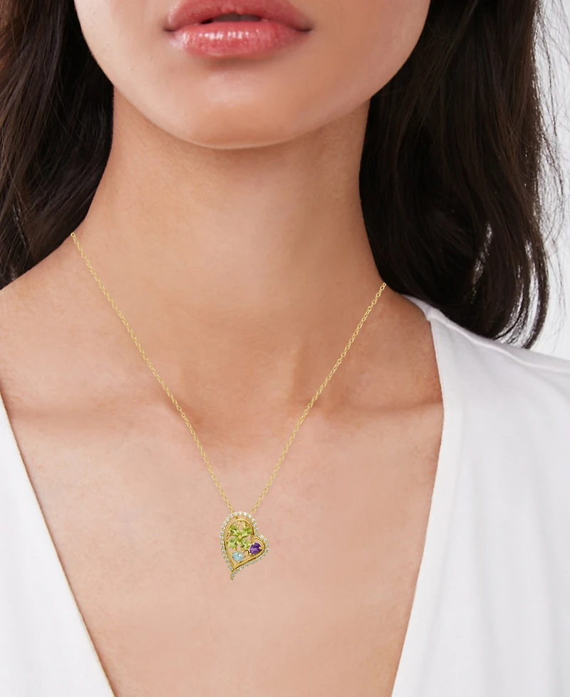 Macy's Multi-Stone (1.27 ct. t.w.) Heart Pendant Necklace in 14k Gold Over Sterling Silver