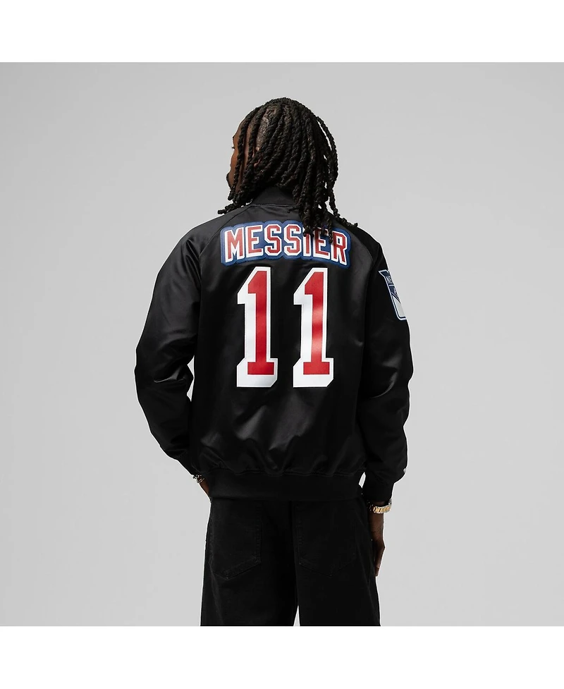Unisex Mark Messier Black New York Rangers Maxxed Out Full-Zip Satin Jacket