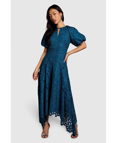 Coast Women's Lace Hanky Hem Puff Sleeve Dress