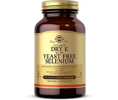 Solgar Dry Vitamin E with Yeast-Free Selenium Vegetable Capsules ,100 V Caps