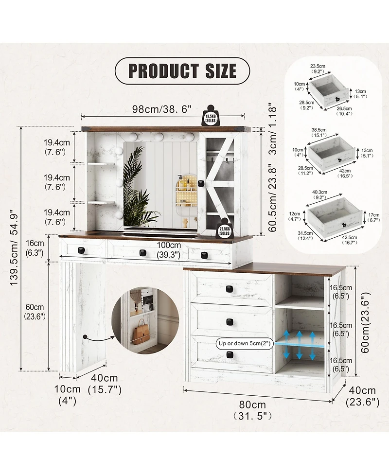 Vlsrka Vanity Makeup Desk with Mirror and Lights