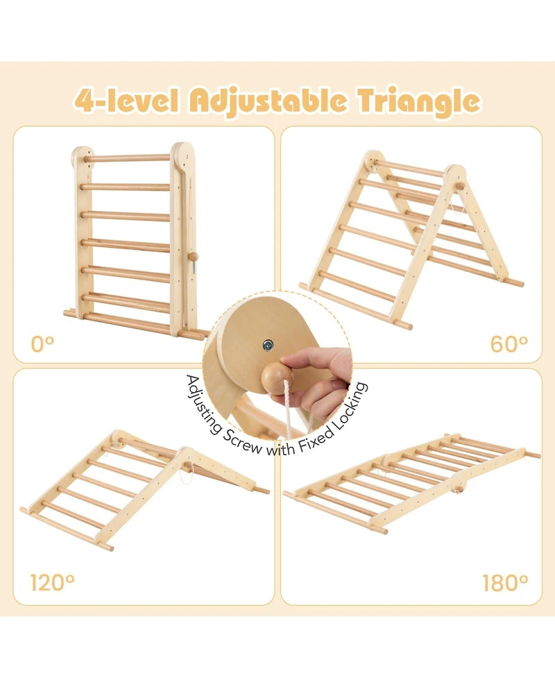 Mecale 3-in-1 Pikler Triangle Climbing Set Kids Foldable Montessori Toys with Ramp