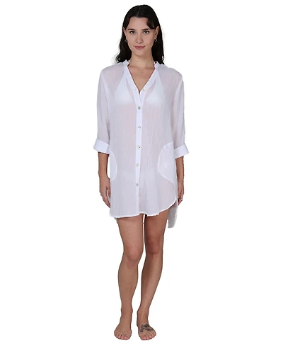 J Valdi Women's Button-Down Swim Shirt