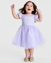 Blueberi Boulevard Girls' 2T-6X Puff-Sleeve Flock Mesh Dress