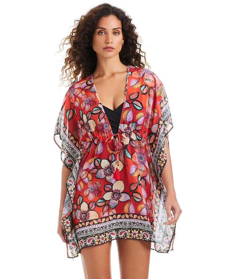 Beyond Control Women's Flame Palmette V-Neck Swim Caftan