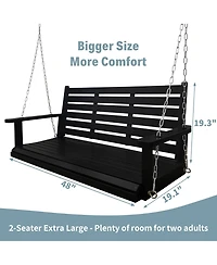 Mega Casa 5 Ft Extra Large 3-Seater Wooden Porch Swing, for Outdoor Patio Garden Yard (Deep Brown)