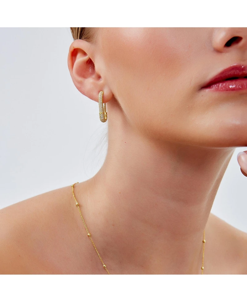 Spero London Women's Pave Stud Safety Pin Earring Jewelled Sterling Silver