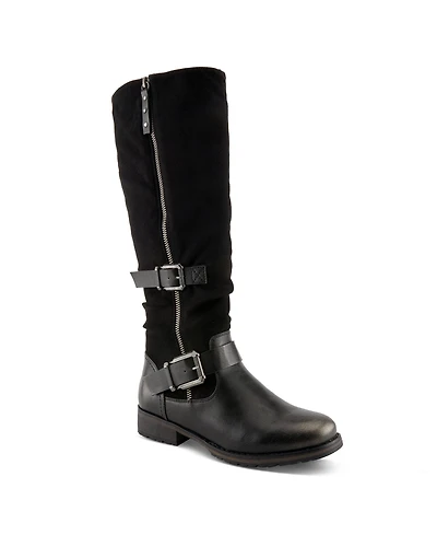 Patrizia Women's Misdreavus Metallic Burnished Tall Boot with Dual Buckles and Extended Calf Fit