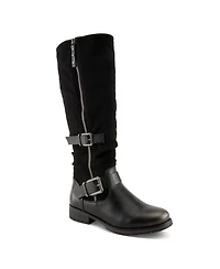 Patrizia Women's Misdreavus Metallic Burnished Tall Boot with Dual Buckles and Extended Calf Fit