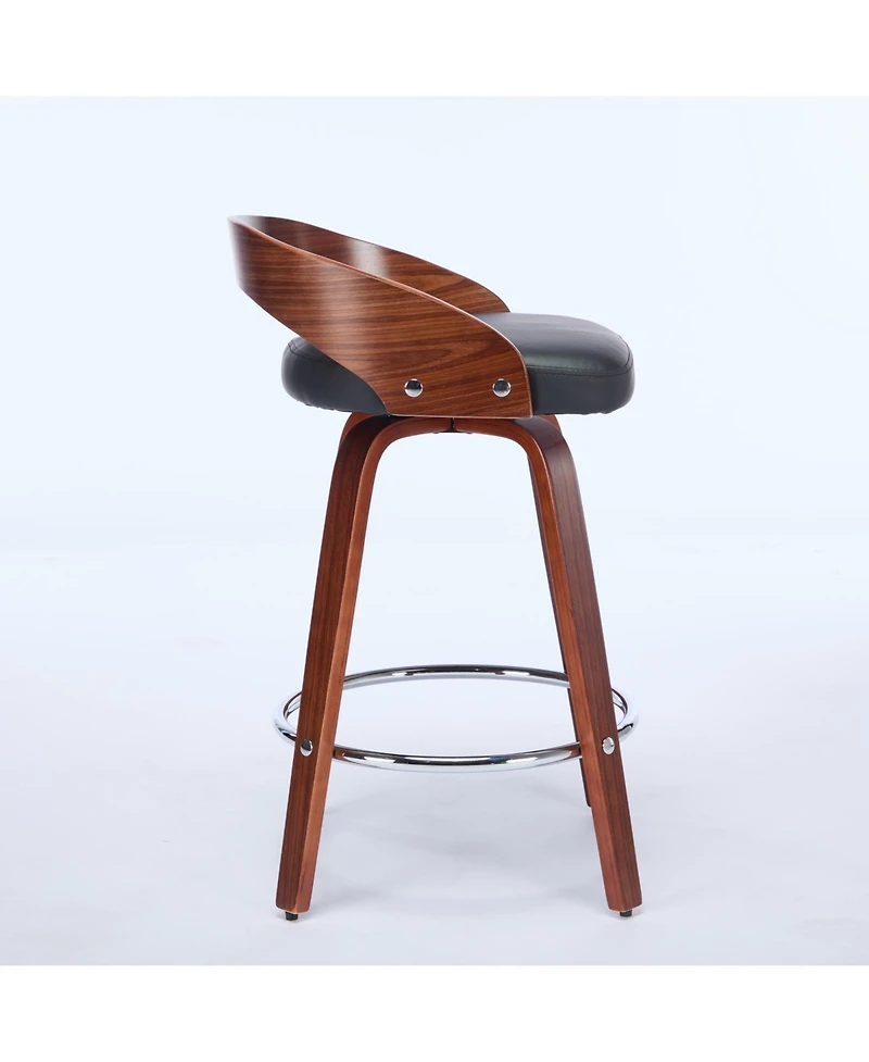 Casainc Set of 2 Swivel Wood Bar Stools with Low Back and Cushioned Seat, 25'' Height
