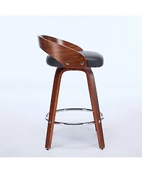 Casainc Set of 2 Swivel Wood Bar Stools with Low Back and Cushioned Seat, 25'' Height