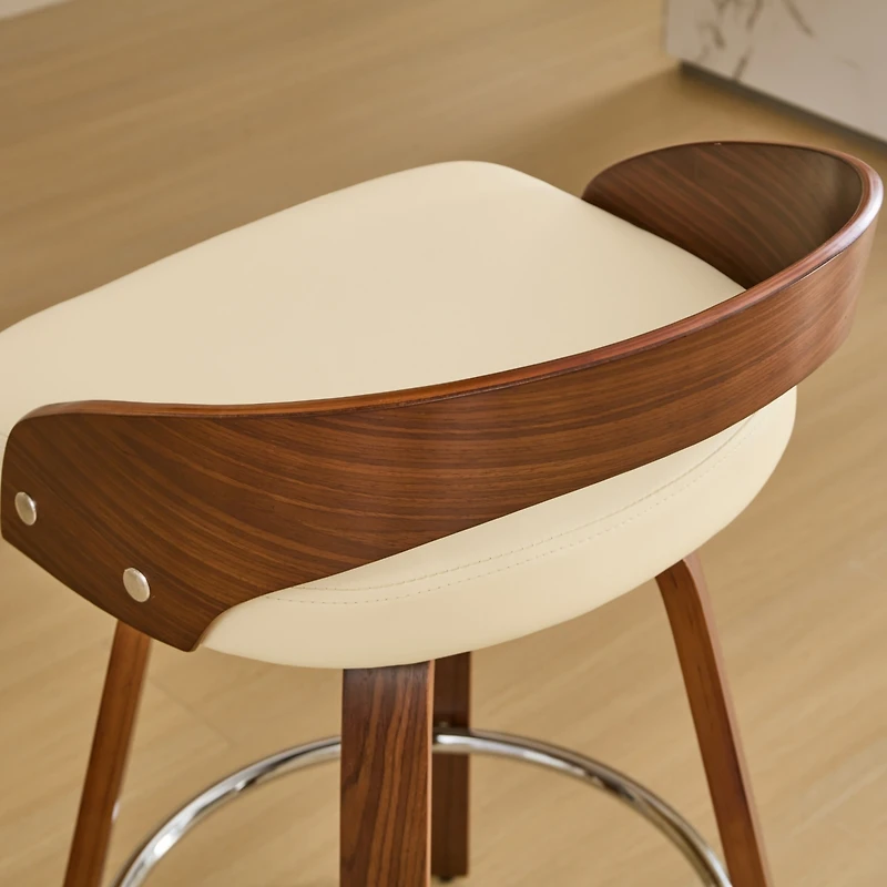 Casainc Set of 2 Swivel Wood Bar Stools with Low Back and Cushioned Seat, 25'' Height