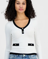Guess Women's Laurel Contrast-Trim Ribbed Knit Sweater