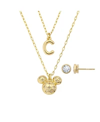Disney Mickey Mouse Cubic Zirconia Initial Pendant Necklace and Earring Set