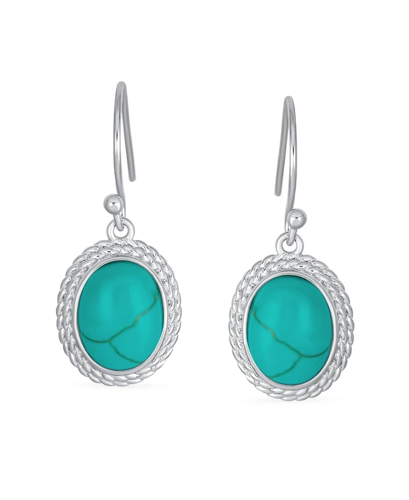 Bling Jewelry Set of 2 Western Style Blue Stabilized Turquoise & Onyx Milgrain Cable Edge Oval Drop Earrings Sterling Silver Wire Fish Hook
