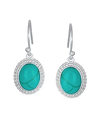 Bling Jewelry Set of 2 Western Style Blue Stabilized Turquoise & Onyx Milgrain Cable Edge Oval Drop Earrings Sterling Silver Wire Fish Hook