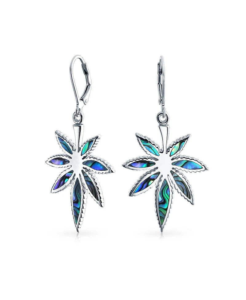 Bling Jewelry Western-Inspired Abalone Shell Marijuana Leaf Necklace and Earrings Jewelry Set Sterling Silver