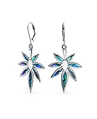 Bling Jewelry Western-Inspired Abalone Shell Marijuana Leaf Necklace and Earrings Jewelry Set Sterling Silver
