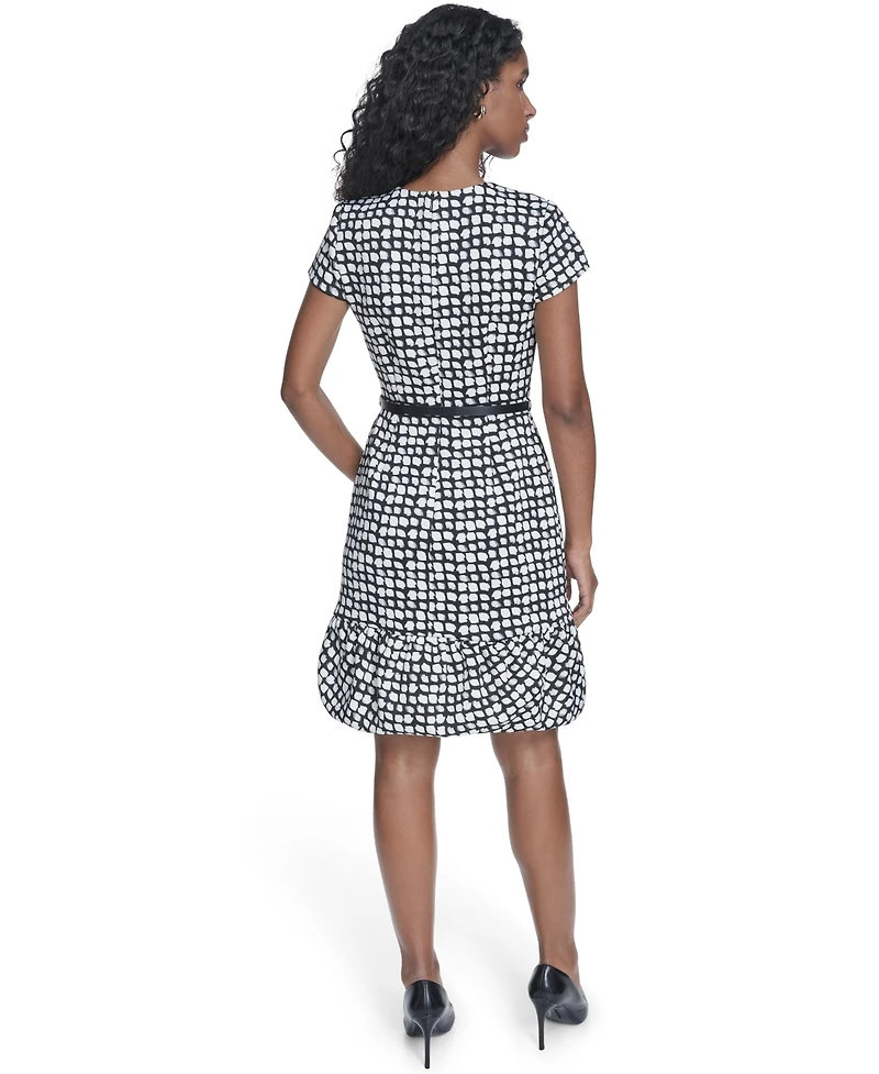 Calvin Klein Women's Bubble Hem Belted Crewneck Dress