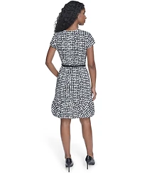 Calvin Klein Women's Bubble Hem Belted Crewneck Dress