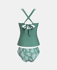 Cupshe Women's Crisscross Back Cutout Ruched Double Straps Tankini Sets