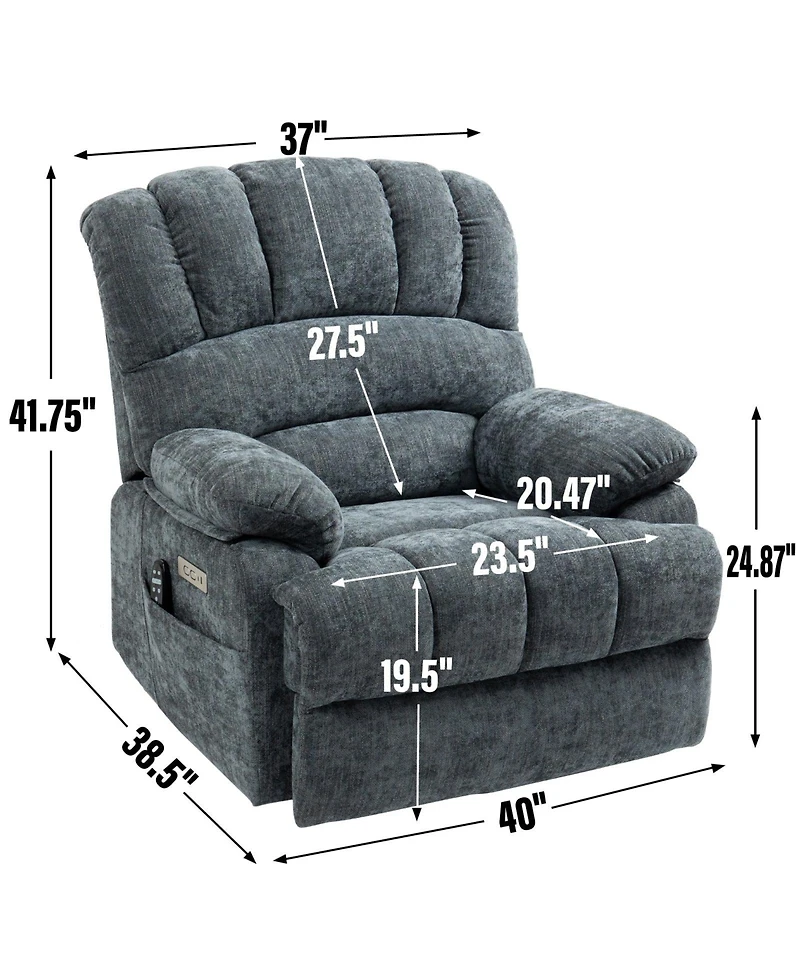 Clihome 23" Seat Width and High Back Large Size Blue Chenille Power Lift Recliner Chair with 8-Point Vibration Massage and Lumbar Heating