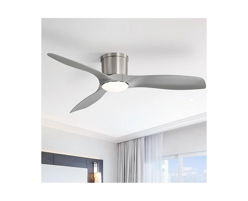 Sofucor 52-inch Modern Minimalist Sand Nickel 3-Blade Flush Mount with Remote Control,Supporting Mobile Device Connection and Voice Function