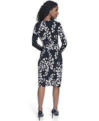 Calvin Klein Women's Jersey Surplice Long-Sleeve Crewneck Dress