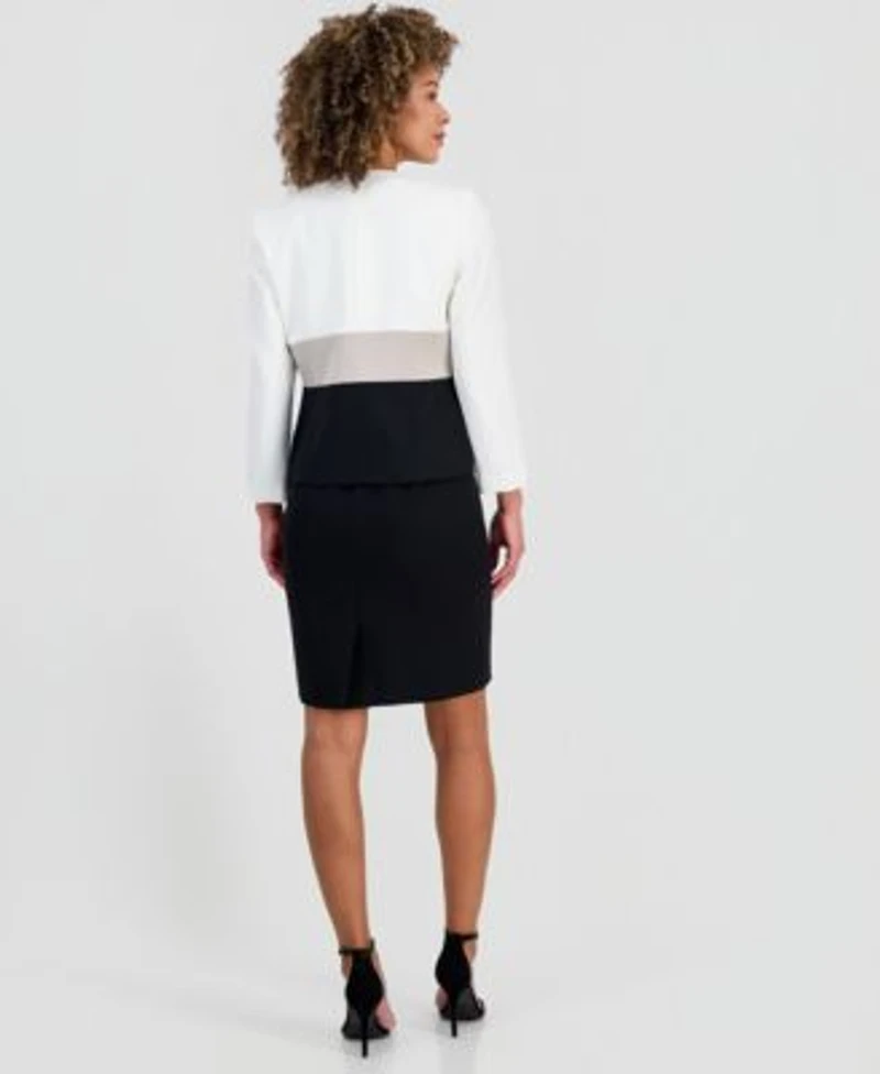 Kasper Womens Colorblock Open Front Blazer Colorblock Sleeveless Sheath Dress