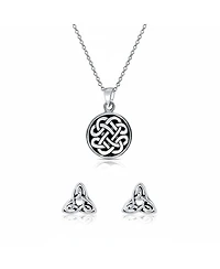 Bling Jewelry Celtic Knot Irish Friendship Pendant Necklace & Trinity Infinity Knot Stud Earrings Set – Oxidized Sterling Silver