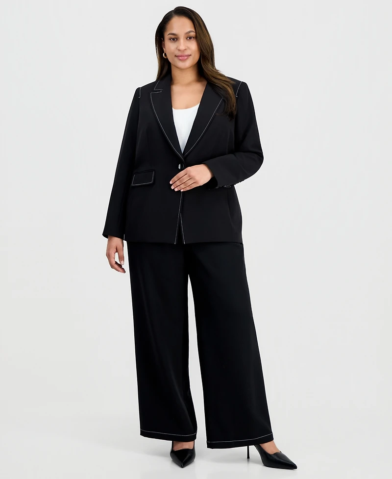 Tahari Asl Plus Peak-Lapel Single-Button-Front Long-Sleeve Jacket