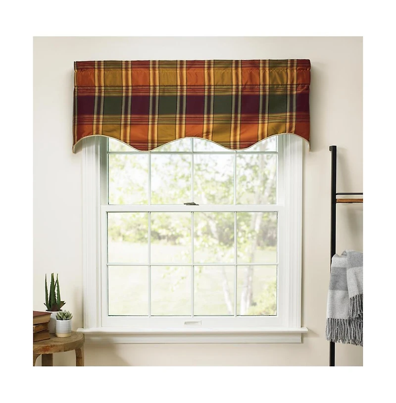 Ellis Curtain Boroughs Plaid Duchess 3" Rod Pocket Filler Valances for Windows 50" x 15" Plum