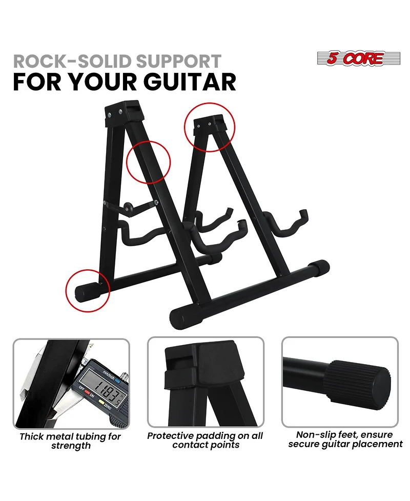 5 Core Double Guitar Stand Floor Adjustable A Frame Folding Acoustic Electric Guitars Holder Stands Gss 2N1 Blk