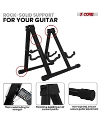 5 Core Double Guitar Stand Floor Adjustable A Frame Folding Acoustic Electric Guitars Holder Stands Gss 2N1 Blk