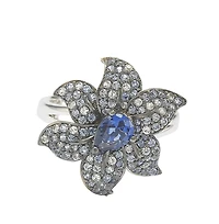 Suzy Levian Sterling Silver Sapphire & Created White Sapphire Exotic Flower Ring