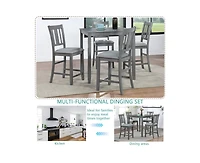 Casainc 5-Piece Grey Counter Height Kitchen Dining Set with Square Wood Table and 4 Upholstered Chairs