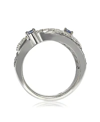 Suzy Levian Sterling Silver Sapphire & Created White Sapphire Floral Ring
