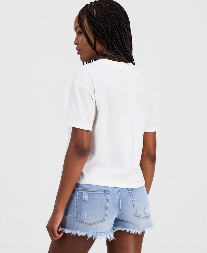 Rebellious One Juniors' Short-Sleeve Cropped Happy Go Lucky Graphic T-Shirt