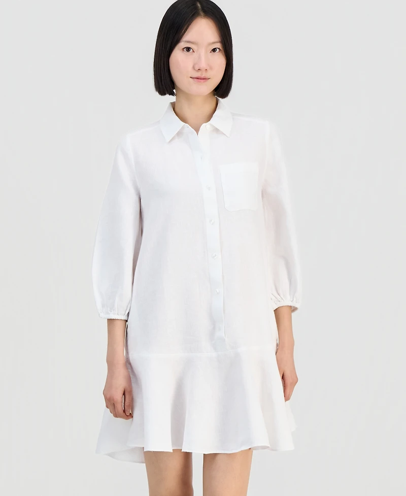 Charter Club Women's 100% Linen Flounce Shirtdress, Created for Macy's