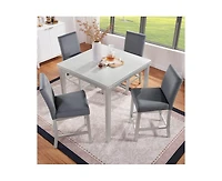 Casainc 5-Piece Silver Grey Counter Height Crystal Accent Dining Set with Square Wood Table and 4 Upholstered Chairs
