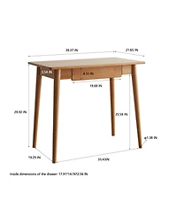 sumyeg Solid Oak Wood Computer Desk with Drawer and Natural Wood Grain