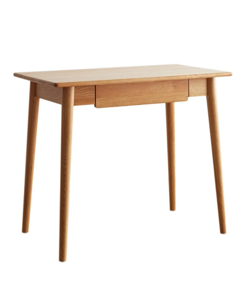 sumyeg Solid Oak Wood Computer Desk with Drawer and Natural Wood Grain